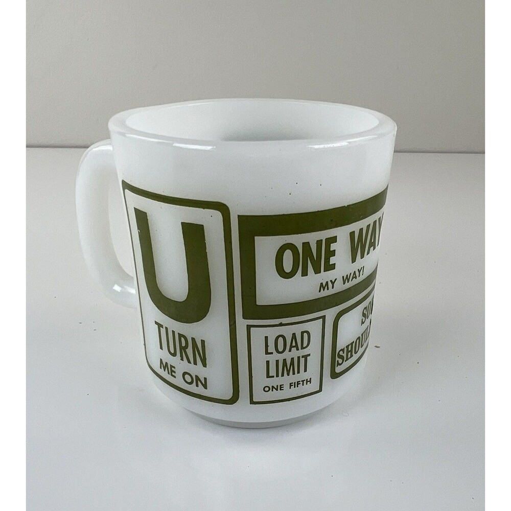 Vintage Milk Glass Street Sign Coffee Mug Coffee Cup Unique Gift Green White